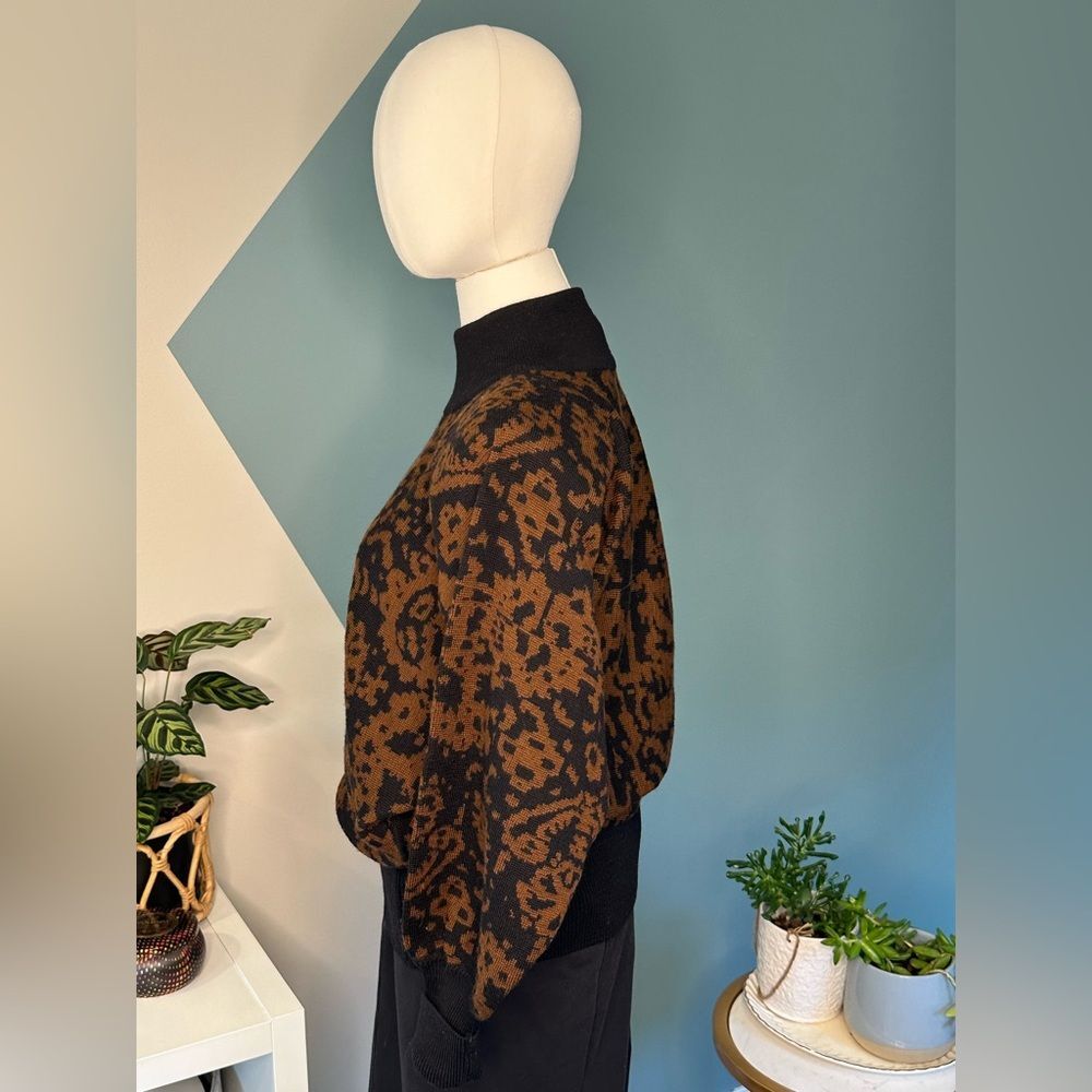 Vintage 80s Jaeger Batwing Wool Sweater Bold Jacquard Knit Great Britain EUC S/M - Picture 3 of 8